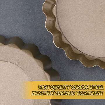 10 Pieces Mini Tart Pan with Removable Bottom, Nonstick Quiche Pan for Baking Pies, Quiche Cheese Cakes and Desserts (Gold,4 Inch)