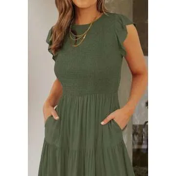 ZESICA Women's Flutter Sleeve Midi Dress in Army Green