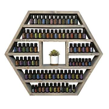 Handmade Wooden Hexagon Essential Oil Shelf Storage – Holds 175-235 Bottles with Unique Craftsmans...