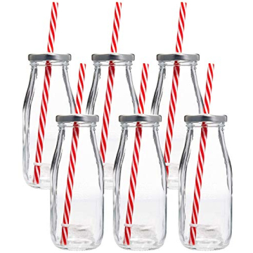 Estilo Glass Milk Bottles Set with Lids and Straws for Kids
