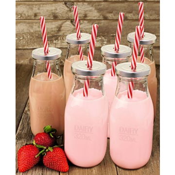 Estilo Glass Milk Bottles Set with Lids and Straws for Kids