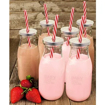 Estilo Glass Milk Bottles Set with Lids and Straws for Kids