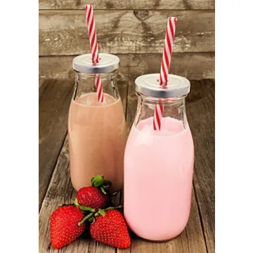 Estilo Glass Milk Bottles Set with Lids and Straws for Kids