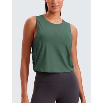 CRZ YOGA Women's Sleeveless Round Neck Cotton Blend Crop Tank Top for Yoga Gym Running Workout Deep ...