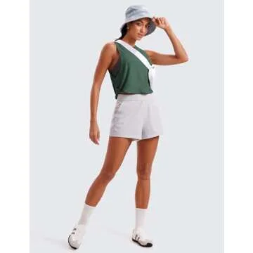 CRZ YOGA Women's Sleeveless Round Neck Cotton Blend Crop Tank Top for Yoga Gym Running Workout Deep Armhole Graphite Green Small