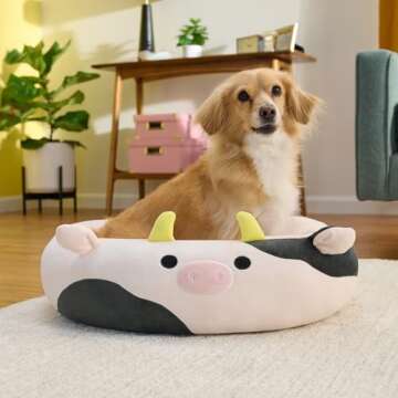 Squishmallows Connor The Cow 30-Inch Pet Bed - Ultra Soft Plush
