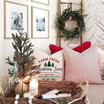 AENEY Farmhouse Christmas Pillow Cover 18x18 inch Farm Fresh Christmas Tree Throw Pillow for Christmas Decor Farm Sign Christmas Decorations Throw Pillow Cover