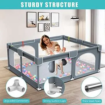 Baby Playpen, 79" X 63" Large Baby Playard Playpen for Babies and Toddlers, Play Pens for Indoor & Outdoor with 50 Ocean Balls, Anti-Fall Sturdy Safety Play Pen Play Yard with Soft Breathable Mesh