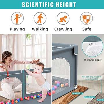 Baby Playpen, 79" X 63" Large Baby Playard Playpen for Babies and Toddlers, Play Pens for Indoor & Outdoor with 50 Ocean Balls, Anti-Fall Sturdy Safety Play Pen Play Yard with Soft Breathable Mesh