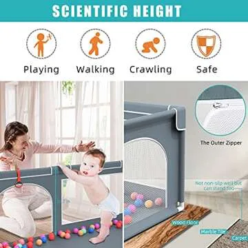 Baby Playpen, 79" X 63" Large Baby Playard Playpen for Babies and Toddlers, Play Pens for Indoor & Outdoor with 50 Ocean Balls, Anti-Fall Sturdy Safety Play Pen Play Yard with Soft Breathable Mesh