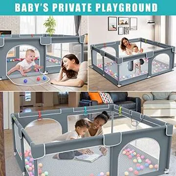 Baby Playpen, 79" X 63" Large Baby Playard Playpen for Babies and Toddlers, Play Pens for Indoor & Outdoor with 50 Ocean Balls, Anti-Fall Sturdy Safety Play Pen Play Yard with Soft Breathable Mesh