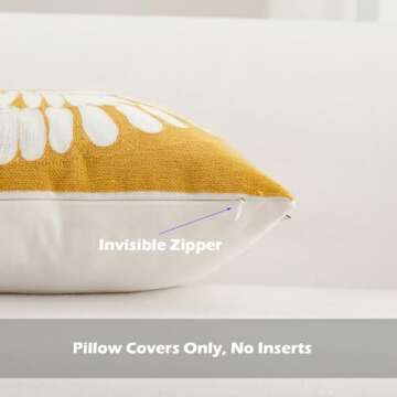 HWY 50 Mustard Yellow Decorative Couch Throw Pillow Covers 18x18 Inch, Embroidered Cotton Cushion Co...