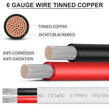 6 Gauge Marine Wire,6 AWG 20ft Duplex Marine Grade Wire Tinned Copper Oxygen-Free Insulated Red& Bla...