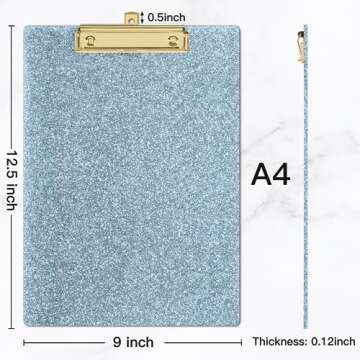 Piasoenc Acrylic Clipboards, Fashion Glitter Clip Board with Low Profile Gold Clip, Designed for Cla...