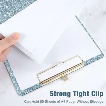 Piasoenc Acrylic Clipboards, Fashion Glitter Clip Board with Low Profile Gold Clip, Designed for Classroom School and Office Use, A4 Letter Size 9 x 12.5 in, Ice Blue