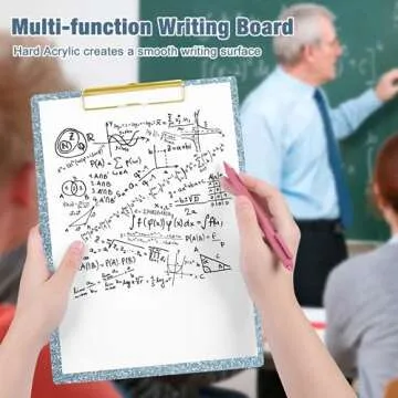 Piasoenc Acrylic Clipboards, Fashion Glitter Clip Board with Low Profile Gold Clip, Designed for Classroom School and Office Use, A4 Letter Size 9 x 12.5 in, Ice Blue