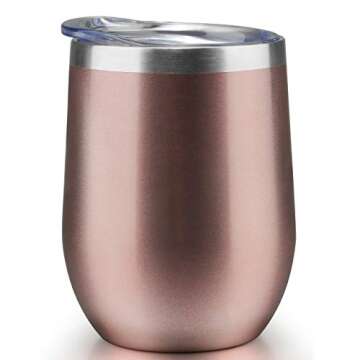 COMOOO Stainless Steel Wine Tumbler with Lid, 12 OZ | Double Wall Vacuum Insulated Travel Tumbler Cu...