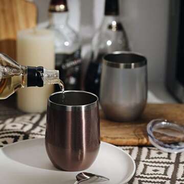 COMOOO Stainless Steel Wine Tumbler with Lid, 12 OZ | Double Wall Vacuum Insulated Travel Tumbler Cup for Coffee, Wine, Cocktails, Ice Cream Cup With Lid (Rose gold)