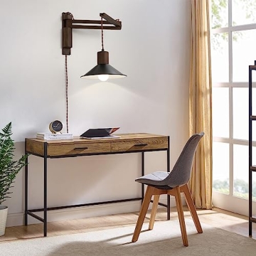 Vintage Wood Plug in Wall Sconce with Dimmable Switch - Ideal Gift