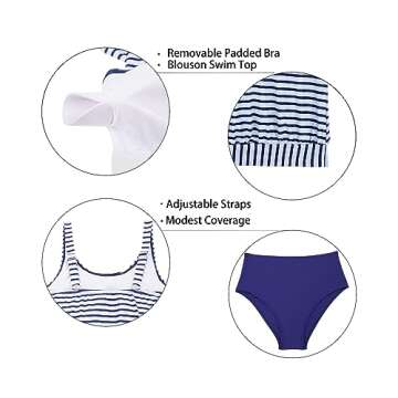 Stylish Yonique Blouson Tankini Swimsuits for Women