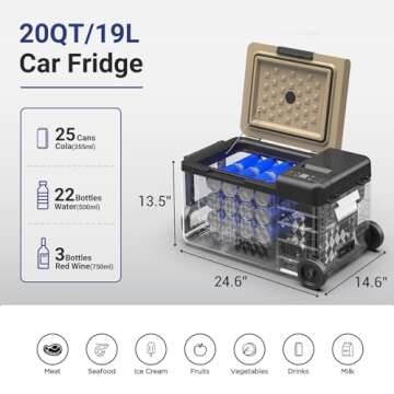 BODEGACOOLER 12 Volt Car Refrigerator, APP Control Car Fridge, 20 Quart Portable Freezer -4℉~68℉...