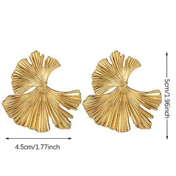 KaFu Ginkgo Leaf Flower Earrings 14K Gold Plated Geometric Statement Flower Earrings Vintage Boho Hy...