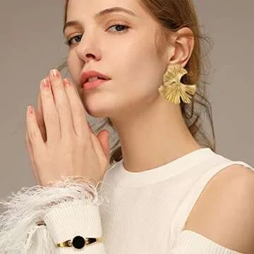 Stylish Ginkgo Leaf Earrings 14K Gold Plated for Women