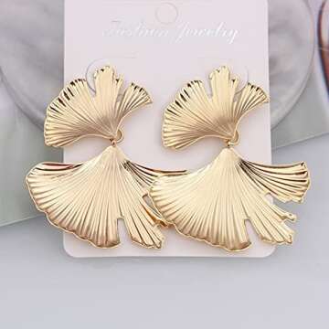 Stylish Ginkgo Leaf Earrings 14K Gold Plated for Women