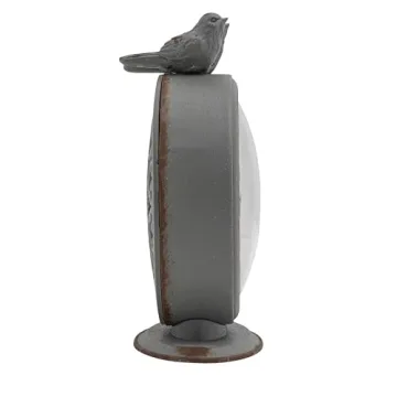 Creative Co-Op Grey Pewter Mantel Clock with Birds
