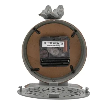 Creative Co-Op Grey Pewter Mantel Clock with Birds