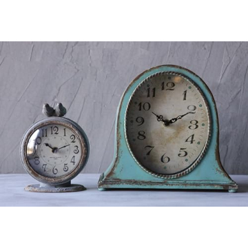 Creative Co-Op Grey Pewter Mantel Clock with Birds