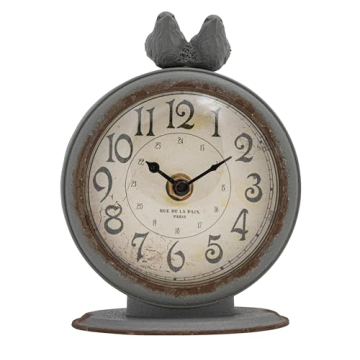 Creative Co-Op Grey Pewter Mantel Clock with Birds