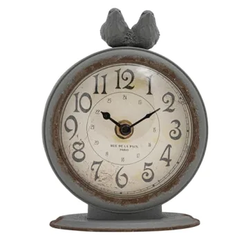 Creative Co-Op Grey Pewter Mantel Clock with Birds