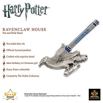 The Noble Collection Harry Potter Ravenclaw House Pen and Desk Stand - Die Cast Metal Pen and Raven Mascot Stand - Officially Licensed Film Set Movie Props Wand Gifts Stationery