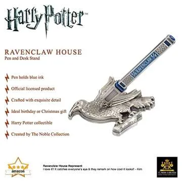 The Noble Collection Harry Potter Ravenclaw House Pen and Desk Stand - Die Cast Metal Pen and Raven Mascot Stand - Officially Licensed Film Set Movie Props Wand Gifts Stationery