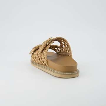 CUSHIONAIRE Women's Weaver Woven footbed sandal with +Comfort, Wide Widths Available, Tan 8