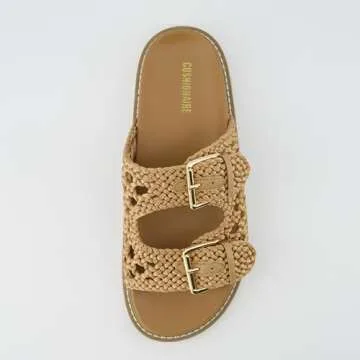 CUSHIONAIRE Women's Weaver Woven footbed sandal with +Comfort, Wide Widths Available, Tan 8