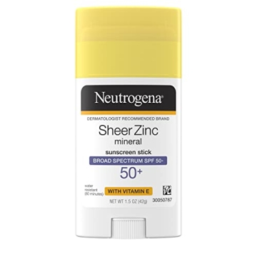 Neutrogena Sheer Zinc Oxide Mineral Sunscreen Stick with Vitamin E, Broad Spectrum SPF 50+, Water Re...