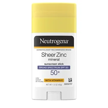 Neutrogena Sheer Zinc Oxide Mineral Sunscreen Stick with Vitamin E, Broad Spectrum SPF 50+, Water Re...