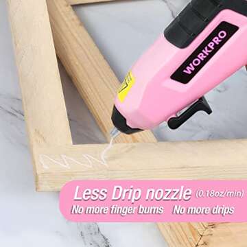 WORKPRO Cordless Hot Melt Glue Gun, Rechargeable Fast Preheating Mini Glue Gun Kit with 20 Pcs Premium Glue Sticks, Automatic-Power-Off Glue Gun for Art, Crafts, Decorations, Fast Repairs, Pink Ribbon