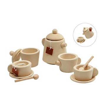 PlanToys Wooden Tea Set for Kids - Safe Pretend Play