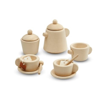 PlanToys Wooden Tea Set for Kids - Safe Pretend Play