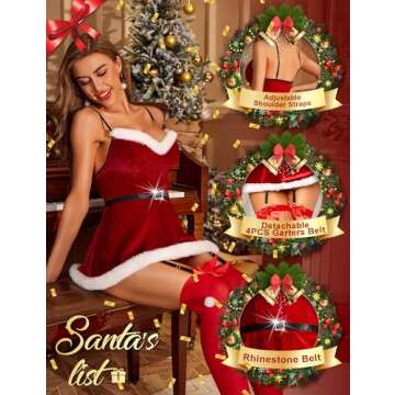 RSLOVE Christmas Lingerie for Women Sexy Santa Babydoll