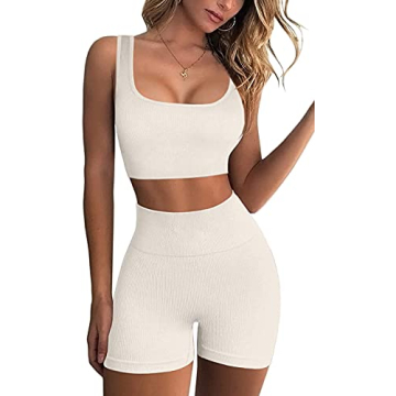 OLCHEE Sexy 2 Piece Workout Set for Women in White Size XL