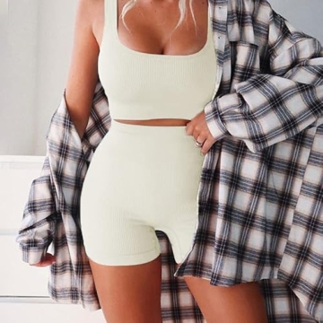 OLCHEE Sexy 2 Piece Workout Set for Women in White Size XL