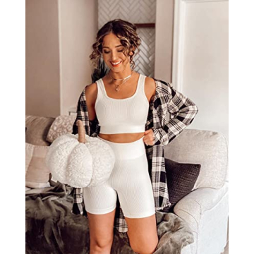 OLCHEE Sexy 2 Piece Workout Set for Women in White Size XL