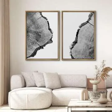 SIGNWIN Framed Wall Art Print Set Black & White Close Up Tree Ring Details Nature Wilderness Photogr...