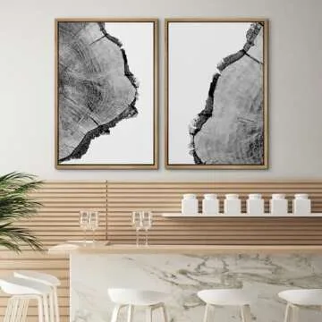 SIGNWIN Framed Wall Art Print Set Black & White Close Up Tree Ring Details Nature Wilderness Photography Modern Art Rustic Relax/Calm Multicolor for Living Room, Bedroom, Office - 24"x36"x2 Natural