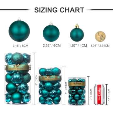 KI Store Dark Teal Christmas Balls 34pcs 2.36-Inch Christmas Tree Decoration Ornaments for Xmas Tree Holiday Wreath Garland Decor Ornaments Hooks Included