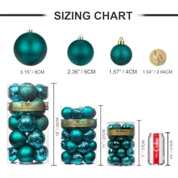 KI Store Dark Teal Christmas Balls 34pcs 2.36-Inch Christmas Tree Decoration Ornaments for Xmas Tree Holiday Wreath Garland Decor Ornaments Hooks Included